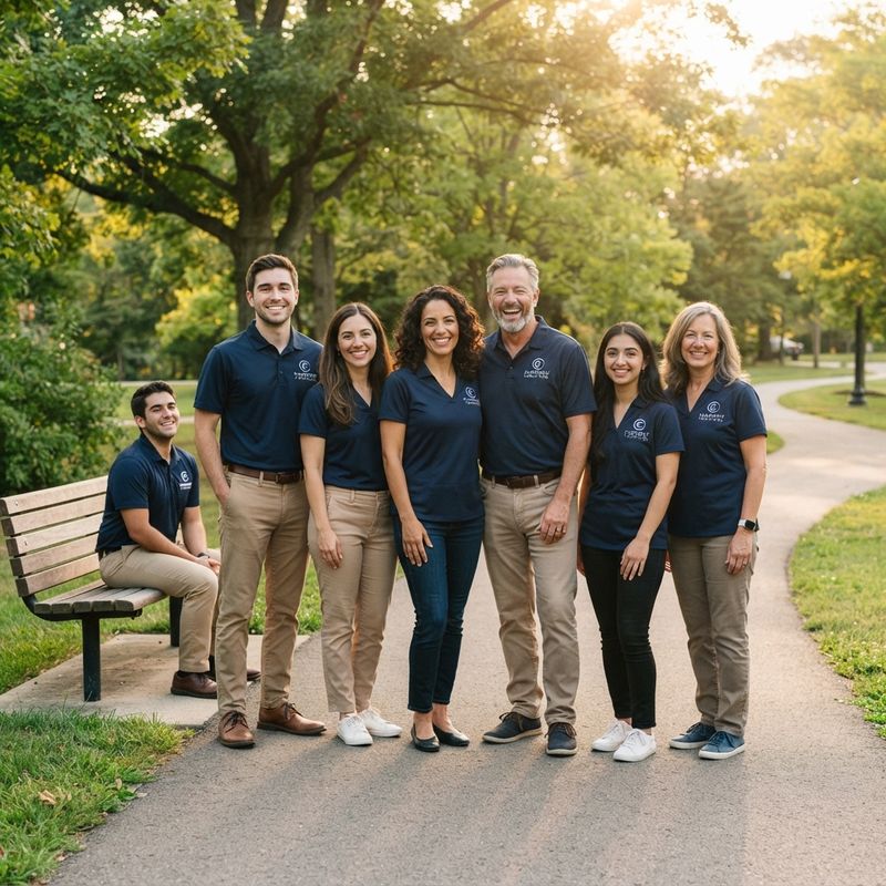The Ofcesw team on a park pathway