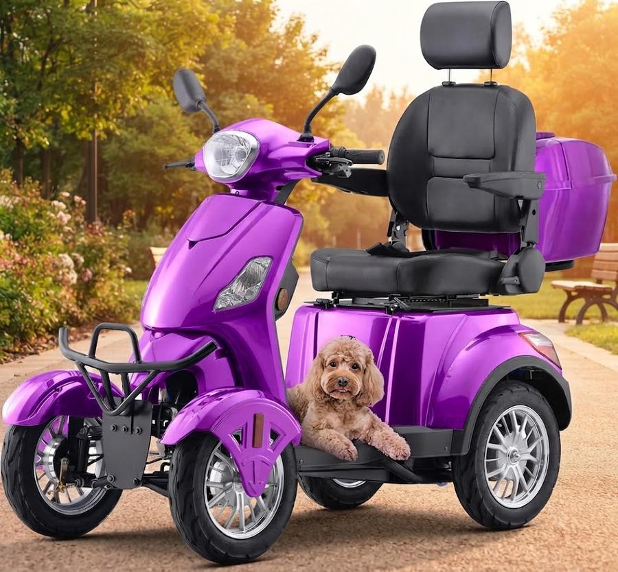 Heavy-Duty 800W Scooter on a park path with a basket